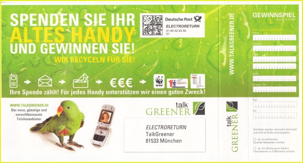 Versandtasche Elektroreturn von talkGREENER aus der Anfangszeit