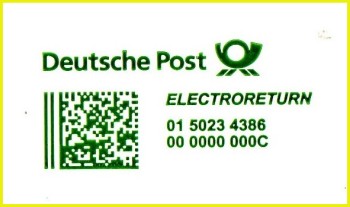 Frankierauschnitt vom Umschlag von KMP, mit Postdatamatrixcode mit einer Matrix von 26 x 26 Elementen