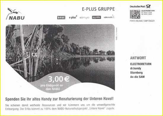 Kopie NABU Umschlag ohne Aufkleber, hier noch mit dem Freimachungsvermerk mit Zusatz 