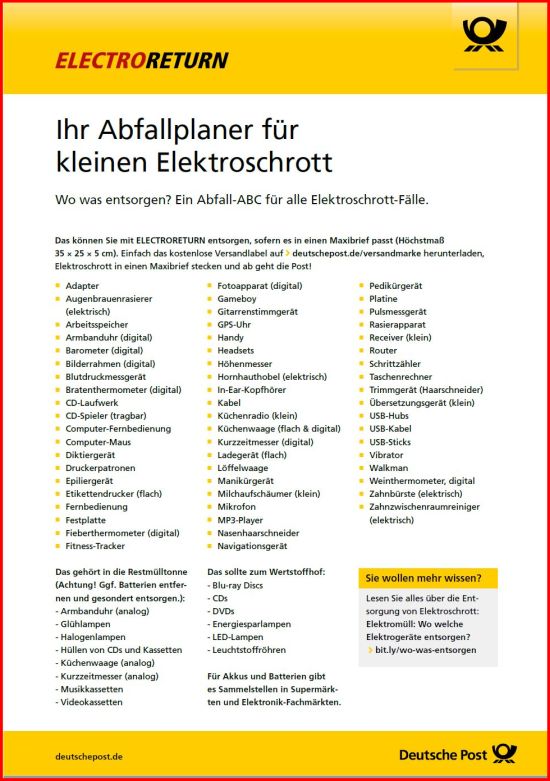 PDf-Datei der Post, was alles als Electroreturn bei Einhaltung der Masse möglich wäre