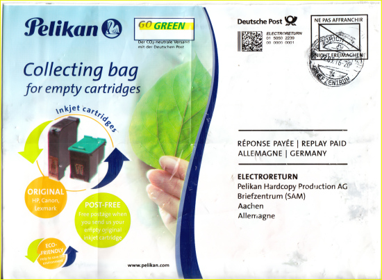 Zweite Umschlagvariante Electroreturn International von Pelikan mit Druckvermerk 05/2012 Zweite Umschlagvariante Electroreturn International von Pelikan mit Druckvermerk 05/2012