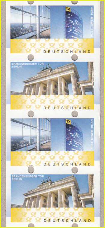 Diese Vordrucke mit dem Motiv Post Tower Bonn und Brandenburger Tor Berlin wurden vom Angeklagten im großen Stil mit dem Wertaufdruck 805 und 855 Cent betrugt und für den eigenen Versandhandel zur Frankierung genutzt Diese Vordrucke mit dem Motiv Post Tower Bonn und Brandenburger Tor Berlin wurden vom Angeklagten im großen Stil mit dem Wertaufdruck 805 und 855 Cent betrugt und für den eigenen Versandhandel zur Frankierung genutzt