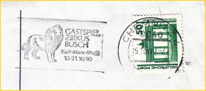 Maschinenwerbestempel, rechts wurde der neue (alte) Ortsname Chemnitz schon eingesetzt, links im Werbeteil lautet er aber noch Maschinenwerbestempel, rechts wurde der neue (alte) Ortsname Chemnitz schon eingesetzt, links im Werbeteil lautet er aber noch