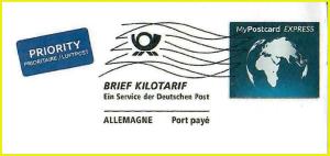  Frankierausschnitt für den internationalen Versand mit dem Brief Kilotarif Freimachungsvermerk von MyPostcard