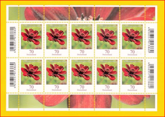 Zehnerbogen Nachauflage 70 Cent Blumen nun neu links und rechts am Rand mit EAN-Feld