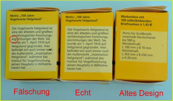 Schachtelvergleich Helgolandmarke selbstklebend von der Vorderseite Schachtelvergleich Helgolandmarke selbstklebend von der Vorderseite