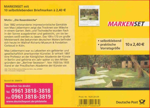 Das Deckblatt des echten Markenheftchens 92