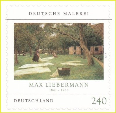 Die selbstklebende Marke 240 Cent „Deutsche Malerei – Max Liebermann – mit dem Bild „Die Rasenbleiche“