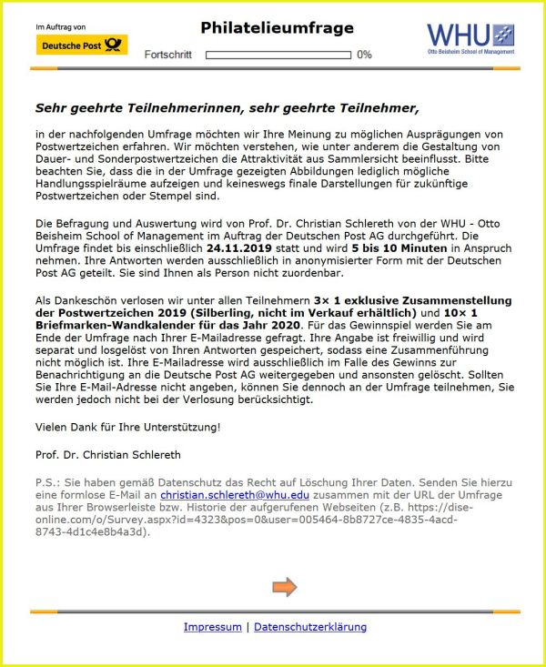 Bildschirmkopie der Startseite der Umfrage