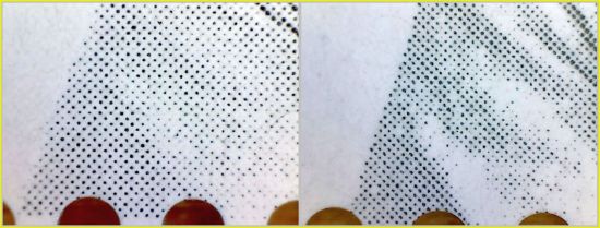 Bildausschnitt vom Hemd – links die echte Marke – rechts die Fälschung