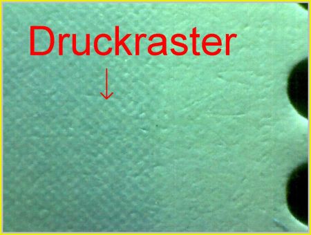 Das Druckraster mit 45 Grad, in dem Bereich wo die seltenen Erden als zusätzliches Sicherheitselement eingebaut sind