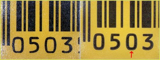 Teilausschnitt vom Deckblatt – hier vom EAN-Code – links das echte ohne Rahmen und rechts das falsche mit Rahmen Teilausschnitt vom Deckblatt – hier vom EAN-Code – links das echte ohne Rahmen und rechts das falsche mit Rahmen