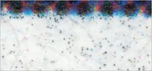 Detailaufnahme der Fälschung aus dem Randbereich, die sehr schön die sehr feinen Farbpunkte zeigt