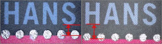 Bildausschnitt des Namens „Hans“ - links die echte Marke mit kürzen Abstand zum Unterrand, rechts die Fälschung mit größeren Abstand