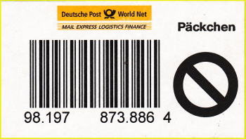 Päckchen-Aufkleber aus den Paketzentren - hier die Variante 