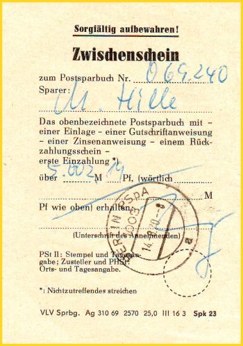 Ein Zwischenschein von vielen aus DDR-Zeiten vom 14. August 1970