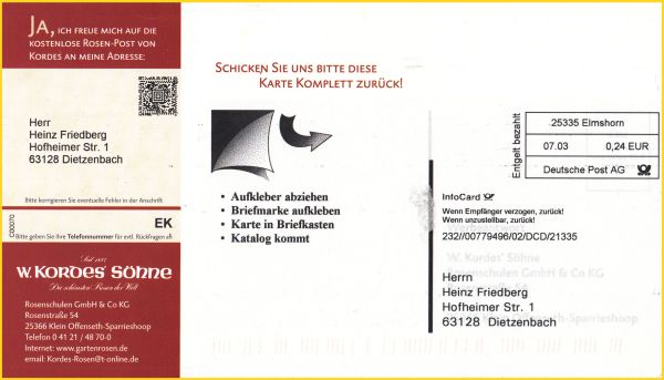 Infocard mit DV-Freimachung aus dem Jahr 2003 Infocard mit DV-Freimachung aus dem Jahr 2003