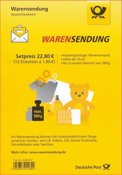 Verpackungsflyer Warensendung 12er-Set Etiketten zu 190 Cent