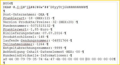 Die kompletten Auslesedaten der Sendung mit Zustellnachweis, ausgelesen mittels der Software Die kompletten Auslesedaten der Sendung mit Zustellnachweis, ausgelesen mittels der Software