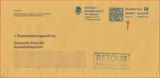 Der elektronische Postzustellungsauftrag, teilweise erkennbar bei Frankit an der Produktangabe 