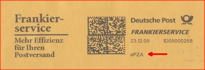 Frankitausschnitt eines Postzustellungsauftrages - hier mit der Variante Frankitausschnitt eines Postzustellungsauftrages - hier mit der Variante
