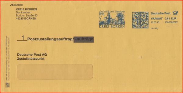 Postzustellungsauftrag - Portostufe 2,63 Euro - Frankit - falsch eingestellt, Zusatzinfo hier statt 