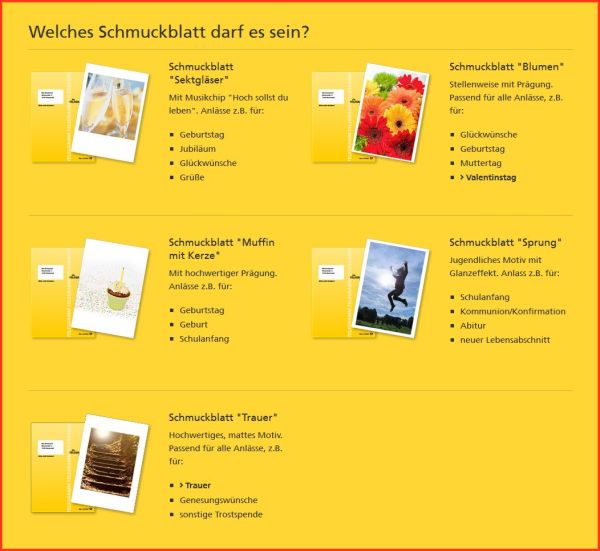 Bildschirmkopie der mit Datenstand 12 - 2016 lieferbaren Schmuckblätter - im Vergleich zum Datenstand 04 - 2015 ist hier noch ein 5. Schmuckblatt dazu gekommen