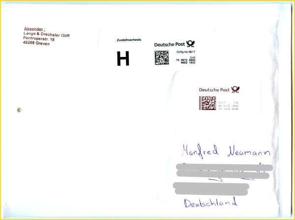 Großbrief der Versandfirma Großbrief der Versandfirma