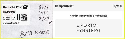 Bildmontage - links das Handyporto aus der Anfangszeit (Briefausschnitt) - rechts die neue Bildmontage - links das Handyporto aus der Anfangszeit (Briefausschnitt) - rechts die neue