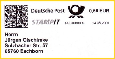 Hier die vergrößerte Darstellung der neuen PC-Freimachung aus den ersten Tagen - noch mit Versuchskennung