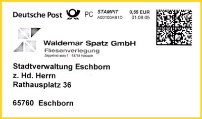 PC-Freimachung im geänderten Layout zusätzlich mit Firmenwerbung (hier Logo) des Absenders