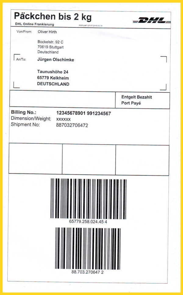 DHL-Onlinefrankierung für ein Päckchen auch aktueller Zeit, ist jetzt aber nicht mehr mit 2-D-Barcode - Layoutänderung seit .... ?