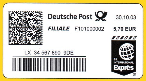 Neues Label Eil International mit Freimachung (DGITALMARKE)