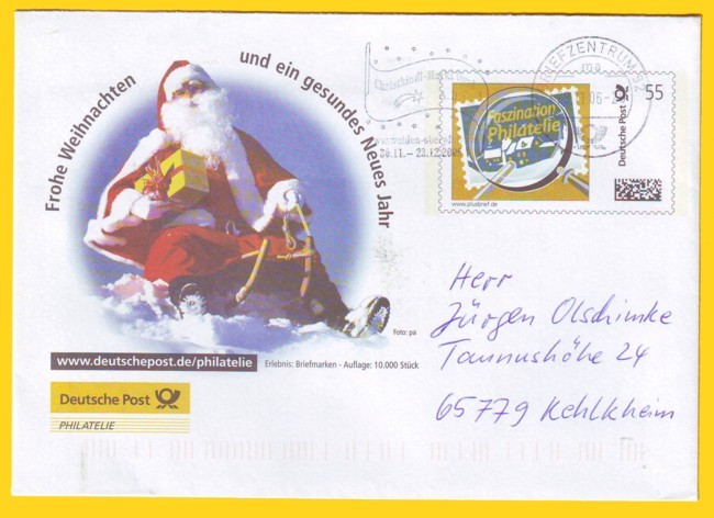 Gleicher Beleg, nur anderer Werbezudruck mit einem rodelnden Nikolaus