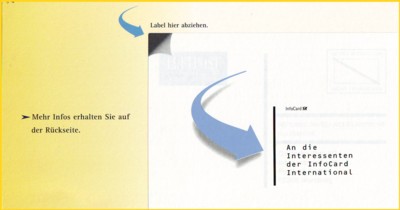 Infocard International noch mit Aufkleber für die Option "Internationale Werbeantwort"