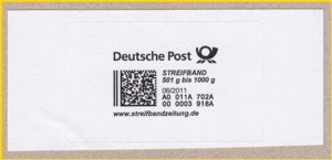 Produktmarke Streifband für die fünfte und höchste Portostufe 501 bis 1000 Gramm