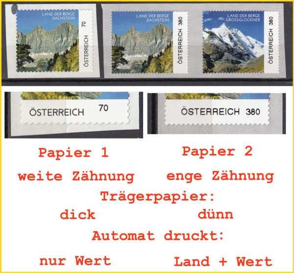 Links das Versuchspapier, das es nur kapp 2 Wochen gab, rechts das aktuelle ATM-Papier