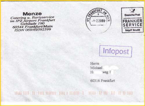 Frankierservice vom ersten Tag vom IPZ Frankfurt - es handelt sich hier um eine Klüssendorfstempelmaschine Frankierservice vom ersten Tag vom IPZ Frankfurt - es handelt sich hier um eine Klüssendorfstempelmaschine
