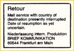 Hier die englischsprachige Variante des Retourenstempels, der auf alle Fälle zur Zeit des Libyenkriegs als Retourenstempel abgeschlagen wurde Hier die englischsprachige Variante des Retourenstempels, der auf alle Fälle zur Zeit des Libyenkriegs als Retourenstempel abgeschlagen wurde