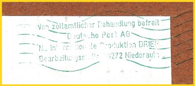 grüner Handrollstempel Postverzollung aus dem IPZ 2 grüner Handrollstempel Postverzollung aus dem IPZ 2