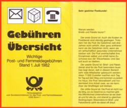 Ein sehr interessantes Gebührenübersichts-Faltblatt vom 1. Juli 1982 mit abtrennbaren Infoteil mit einer Erklärung für die Gebührenänderungen und Erhöhungen ! - wer hat soetwas schon komplett aufgehoben ?