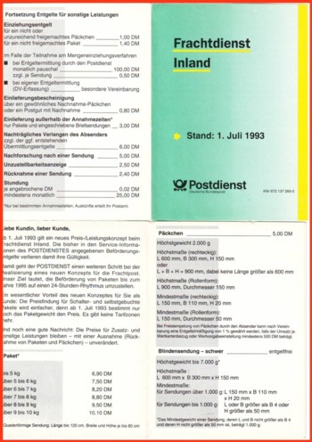 Das erste Faltblatt das zu einem anderen Termin erscheint, da sich nur im Frachtdienst zum 1 Juli 1993 Änderungen ergeben haben (nur Teile abgebildet)