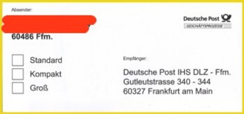 Eine dritte Variante von Deutsche Post Geschäftsprozesse an Deutsche Post IHS DLZ - Ffm (übersetzt für den Laien: InHous Service - Dienstleistungszentrum - Frankfurt)
