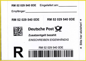 Das Label "Einschreiben Eigenhändig" aus dem 10er-Vorratsblock
