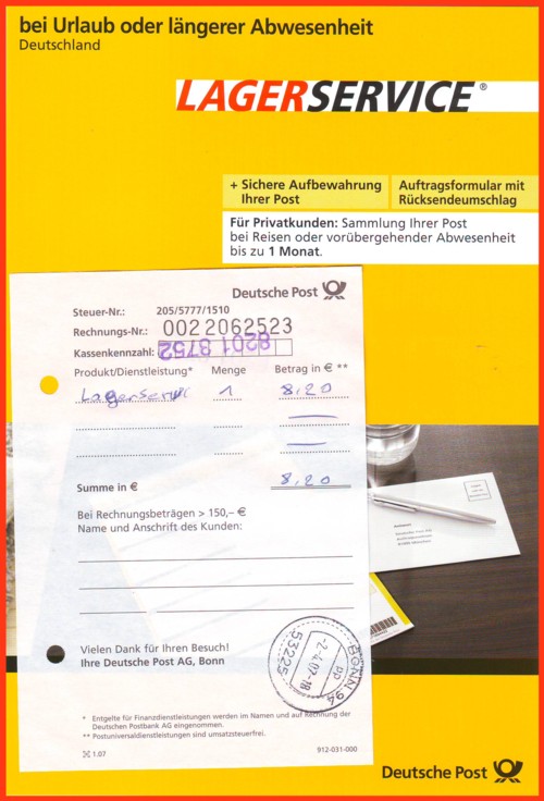 Ersttag für das neue Produkt "Lagerservice" in geblisterter Form vom 2. April 2007