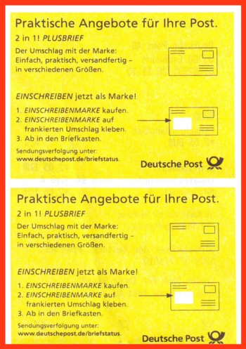 Posteigenwerbung auf der Rückseite von Quittungen - hier zum Thema "Einschreibenmarke"