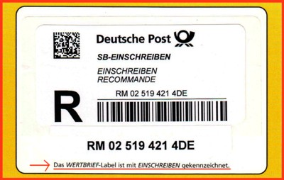 Das neue Wertbrieflabel - nur direkt auf Kaufkarton erkennbar