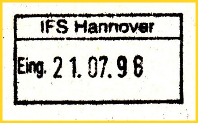 Ein postalischer Eingangsstempel hier vom IFS Hannover
