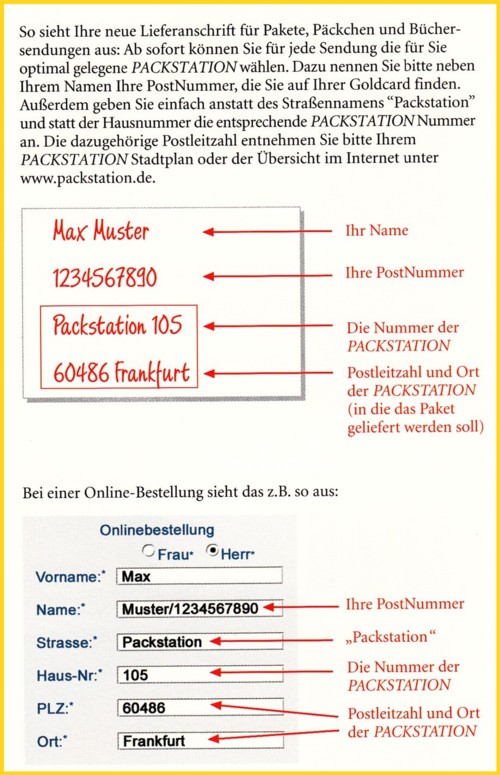 Die Beschriftung eines Paketes für eine Direktadressierung an eine Packstationsadresse