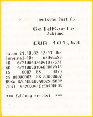 Die Kopie der Zahlungsbestätigung aus dem damaligen Artikel - dort sah die Quittung noch gut aus